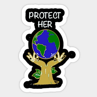 Protect Her Hands Holding Up Globe Sticker